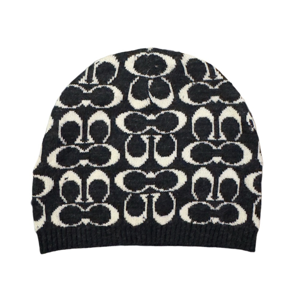 Coach Black and White Logo Beanie